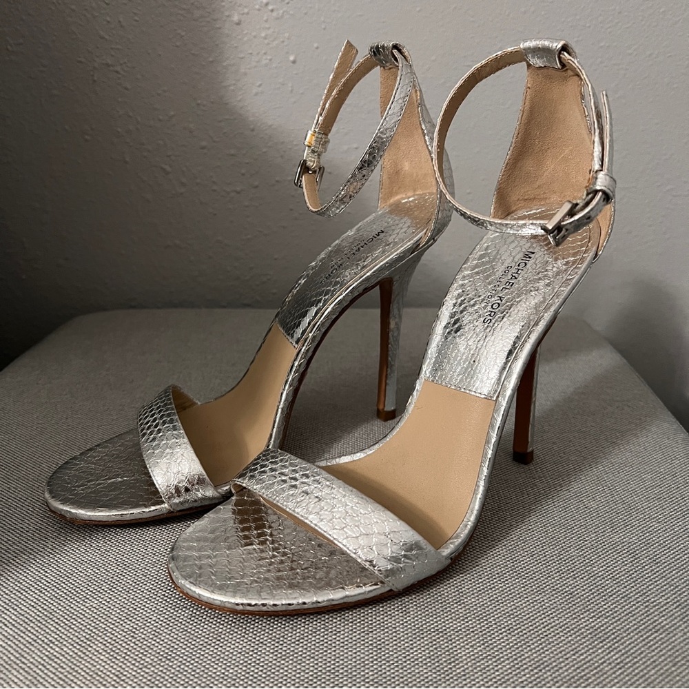 Michael Kors Collection Harper Metallic Silver Snakeskin Heels